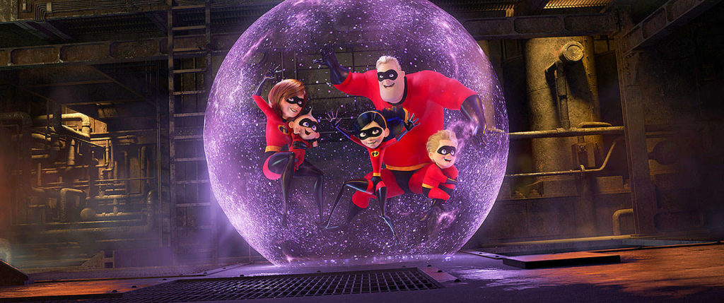 The Incredibles family in a scene from “Incredibles 2,” which hit theaters on June 15. (Disney/Pixar)
