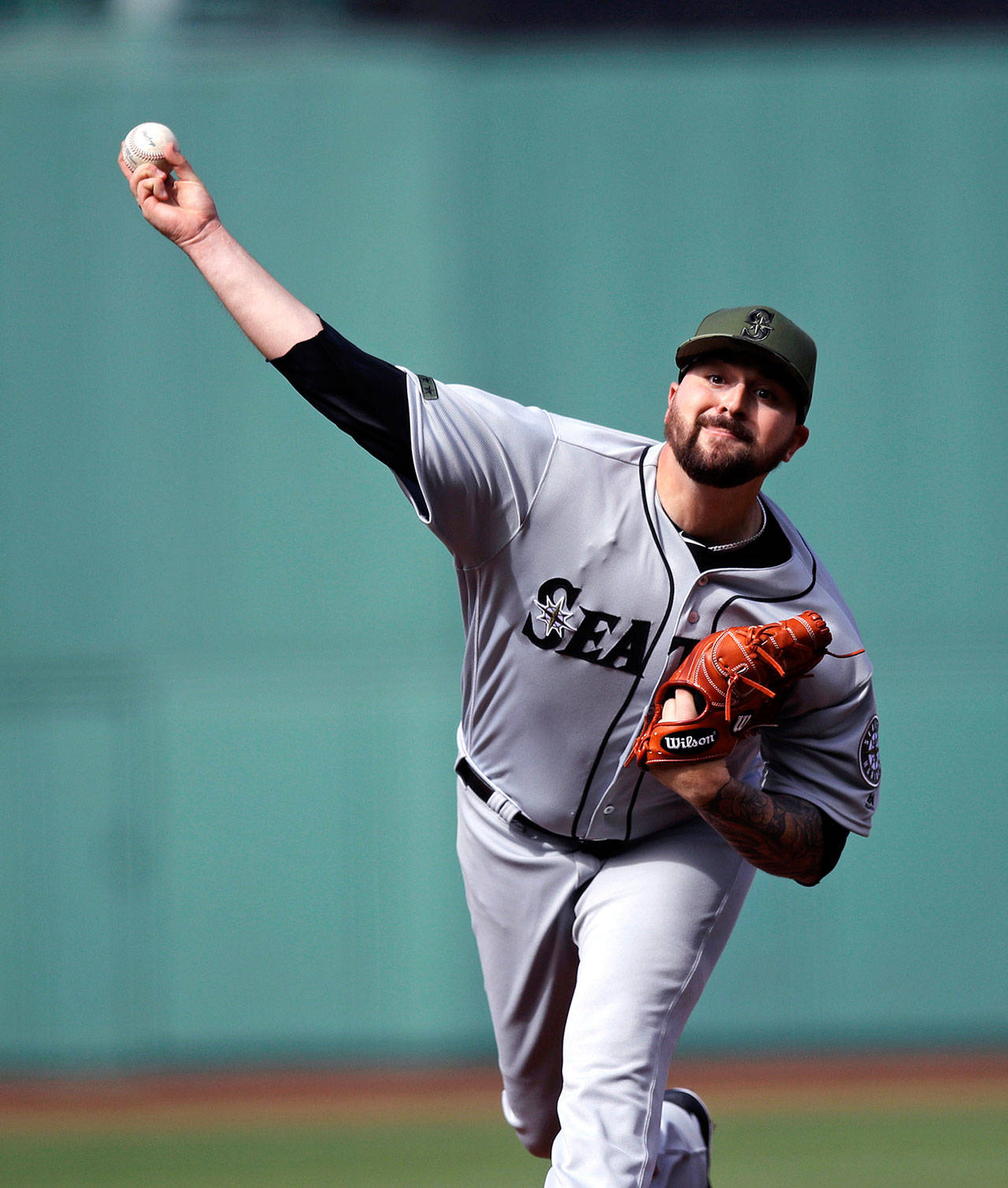 Seattles Rob Whalen throws a pitch during the first inning of a May 27, 2017 game in Boston. (AP Photo/Charles Krupa)
