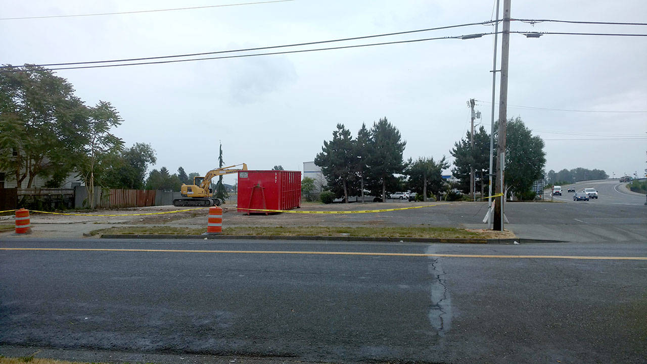 Demolition started this spring on a commercial lot at the corner of First Street and State Avenue in Marysville. (Kari Bray / The Herald)