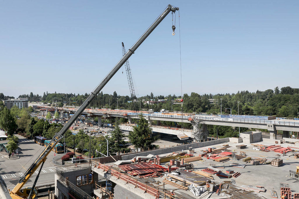 Northgate light rail station under construction in June 2018. (Lizz Giordano / The Herald)

