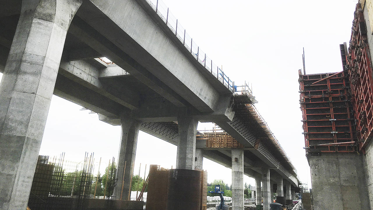 Light-rail construction continues just west of Northgate Mall in Seattle. (Sue Misao / Herald file)