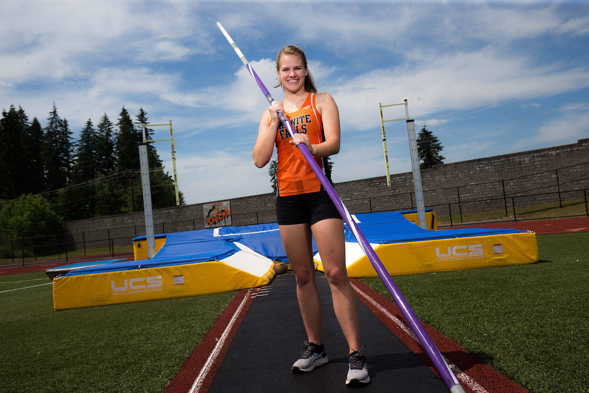 Granite Falls senior Kelsey Bassett won the pole vault event at the 2A state track and field meet last month with a jump of 12 feet, 6 inches. (Andy Bronson / The Herald)