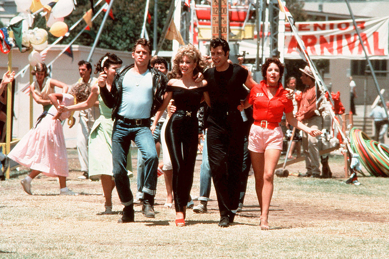 Jeff Conaway, Olivia Newton-John, John Travolta and Stockard Channing in a scene from the 1978 film “Grease.” The movie turned 40 on Saturday. (Photo by Paramount/Rso/Kobal/REX/Shutterstock)