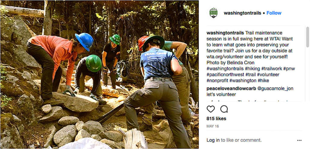 This screenshot shows Washington Trails Association’s presence on Facebook. The nonprofit agency follows Leave No Trace Center social media guidelines. (Washington Trails Association)
