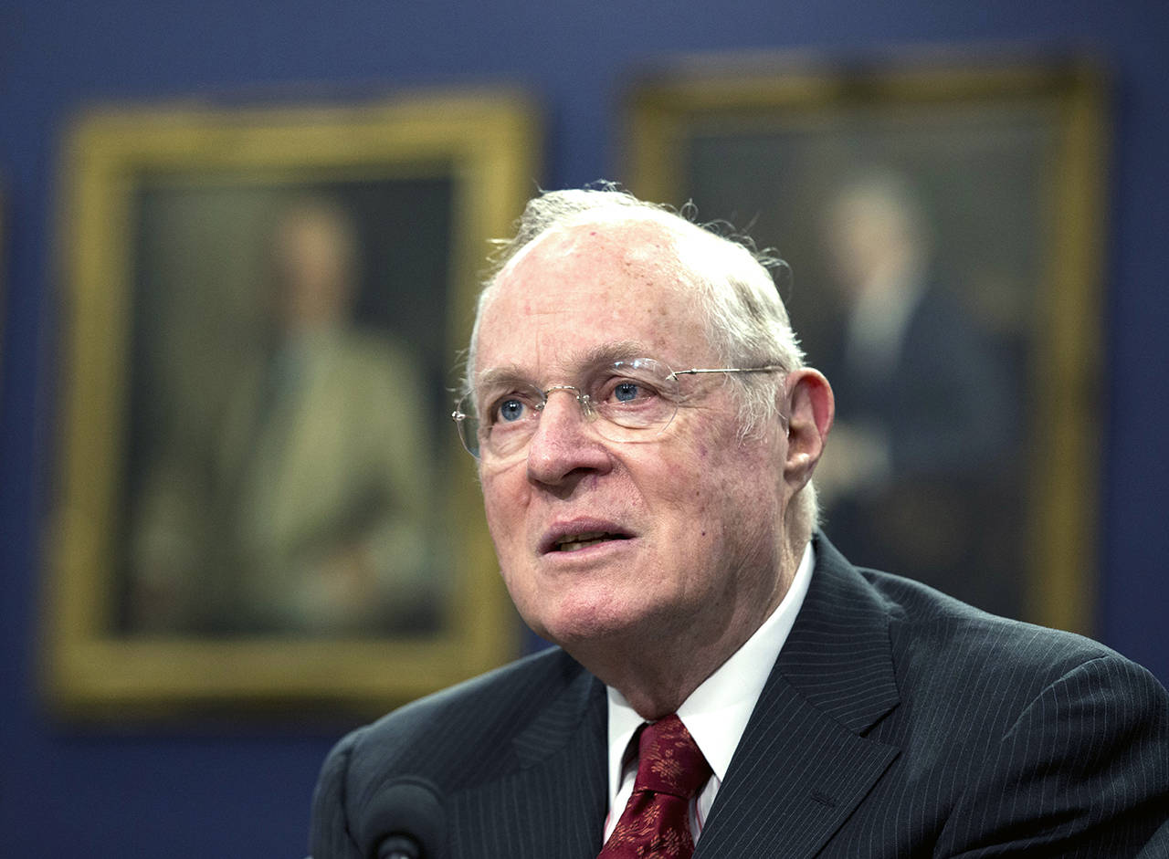In this 2015 photo, Supreme Court Associate Justice Anthony Kennedy testifies before a House Committee on Appropriations Subcommittee on Financial Services hearing on Capitol Hill in Washington. (AP Photo/Manuel Balce Ceneta, File)