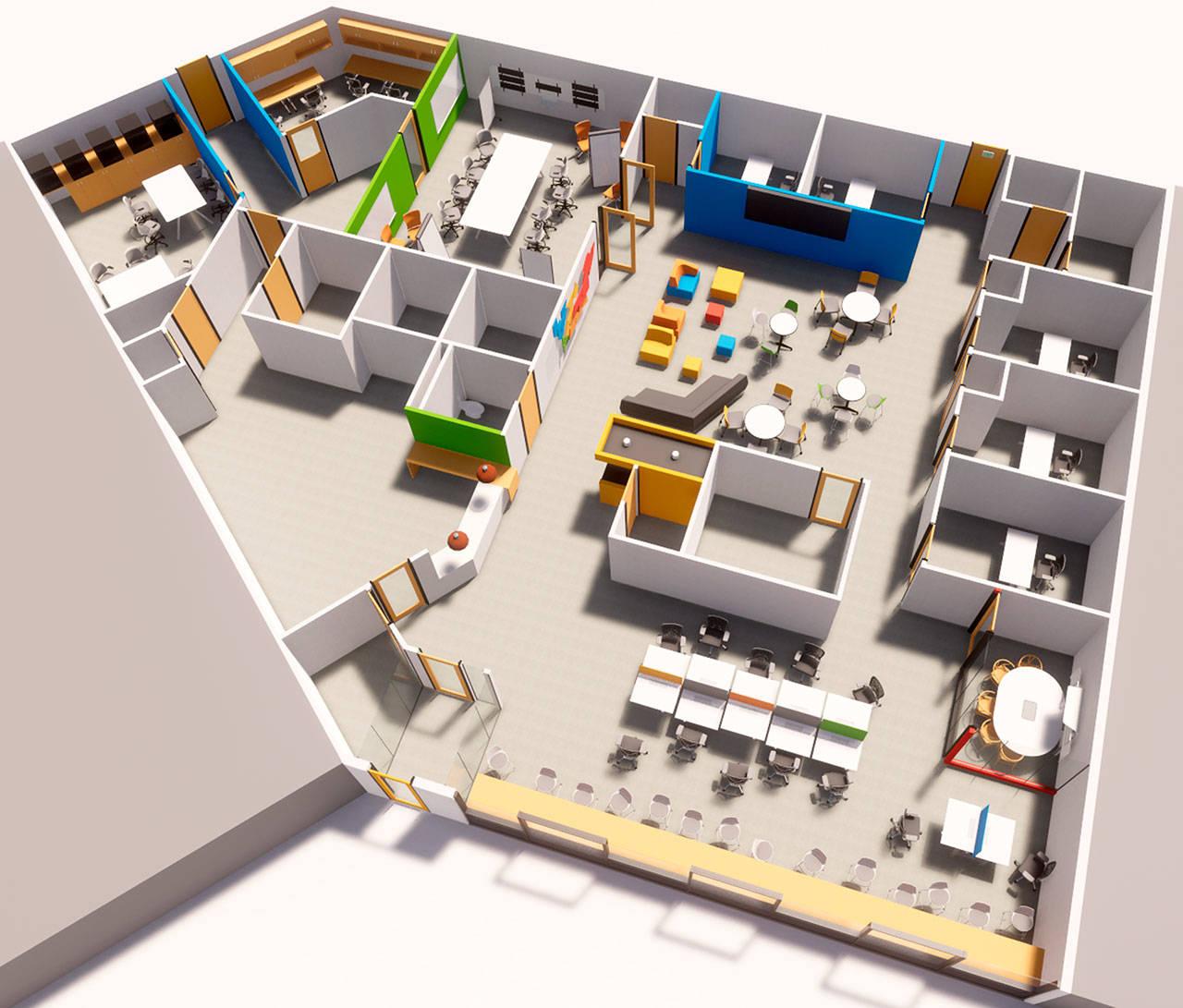 An artist’s rendering of TheLab@Everett, a work space for inventors and entrepreneurs who want to launch a product or business. (NW Innovation Resource Center)