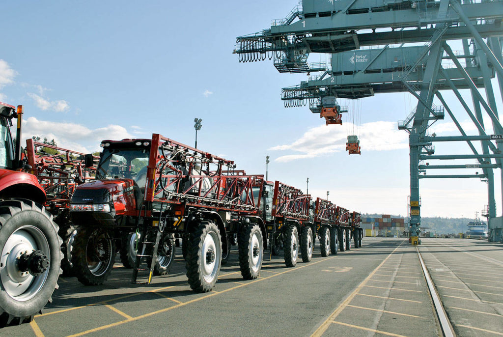 The Port of Everett seaport specializes in heavy equipment, like these tractors. (Port of Everett)
