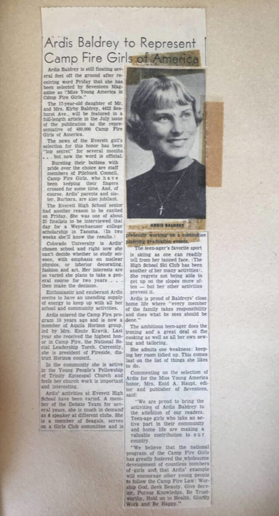 Sam Coughlan’s grandmother, Ardis Bardley, was a Camp Fire girl, too. She keeps articles written about her accomplishments. Coughlan is fourth-generation Camp Fire. (Courtesy of Sam Coughlan)
