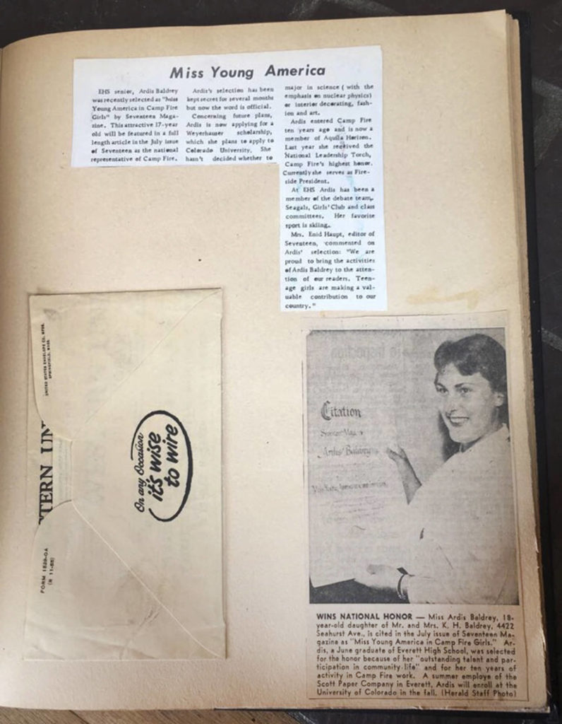 Sam Coughlan’s grandmother, Ardis Bardley, was a Camp Fire girl, too. She keeps articles written about her accomplishments. Coughlan is fourth-generation Camp Fire. (Courtesy of Sam Coughlan)
