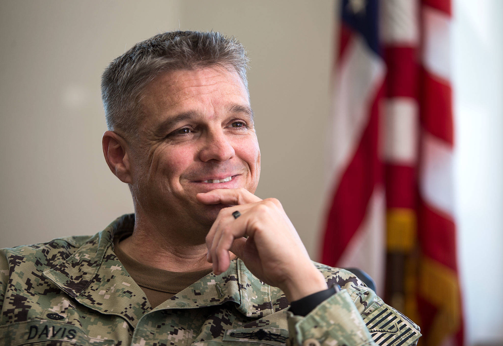 U.S. Navy Capt. Michael Davis is the new commanding officer of Naval Station Everett. “I hope to be as successful as he (the former commander) was.” (Andy Bronson / The Herald)