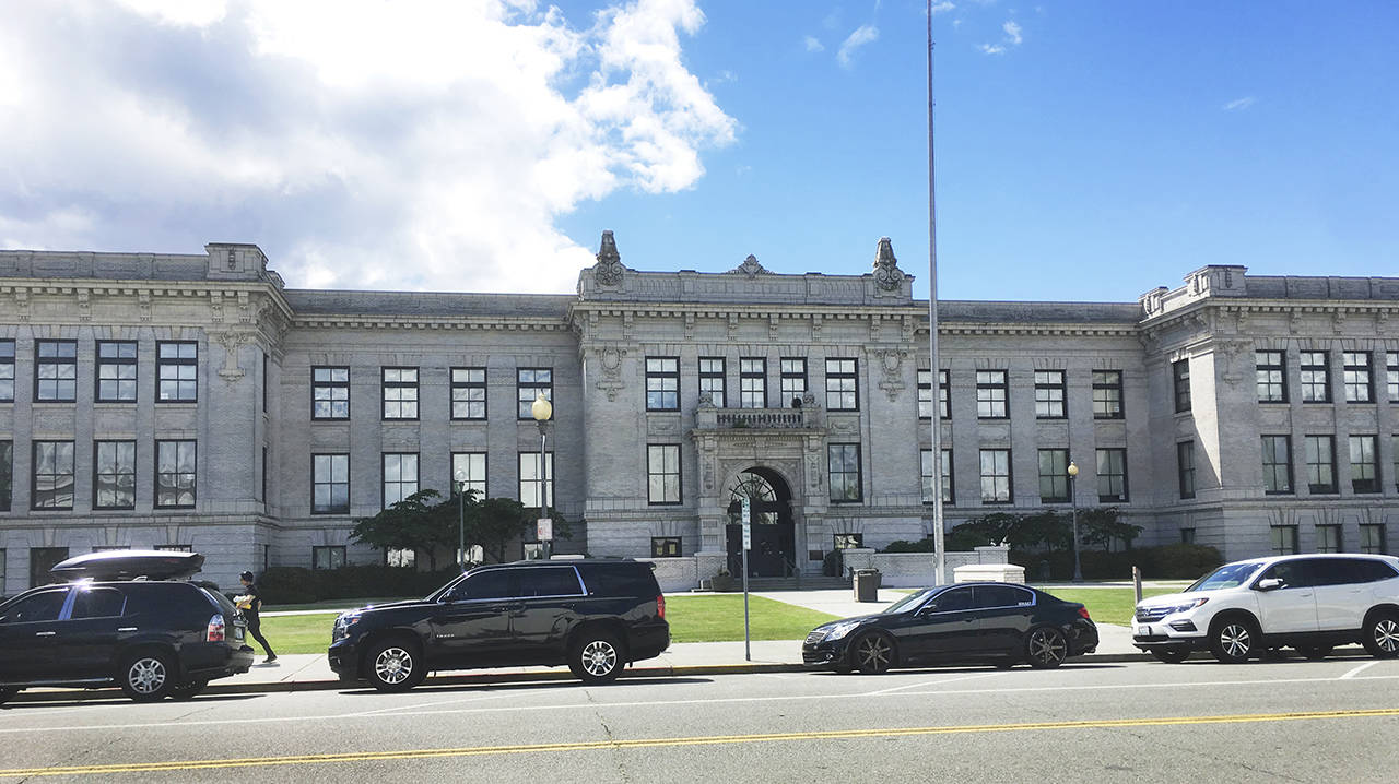 A woman is charged with malicious mischief after allegedly vandalizing an Everett High School (pictured) teacher’s car. (Sue Misao / The Herald)
