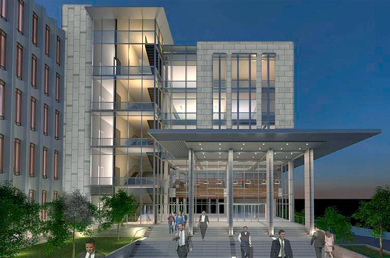 A drawing shows a planned addition to the Snohomish County Courthouse. (Heery International)