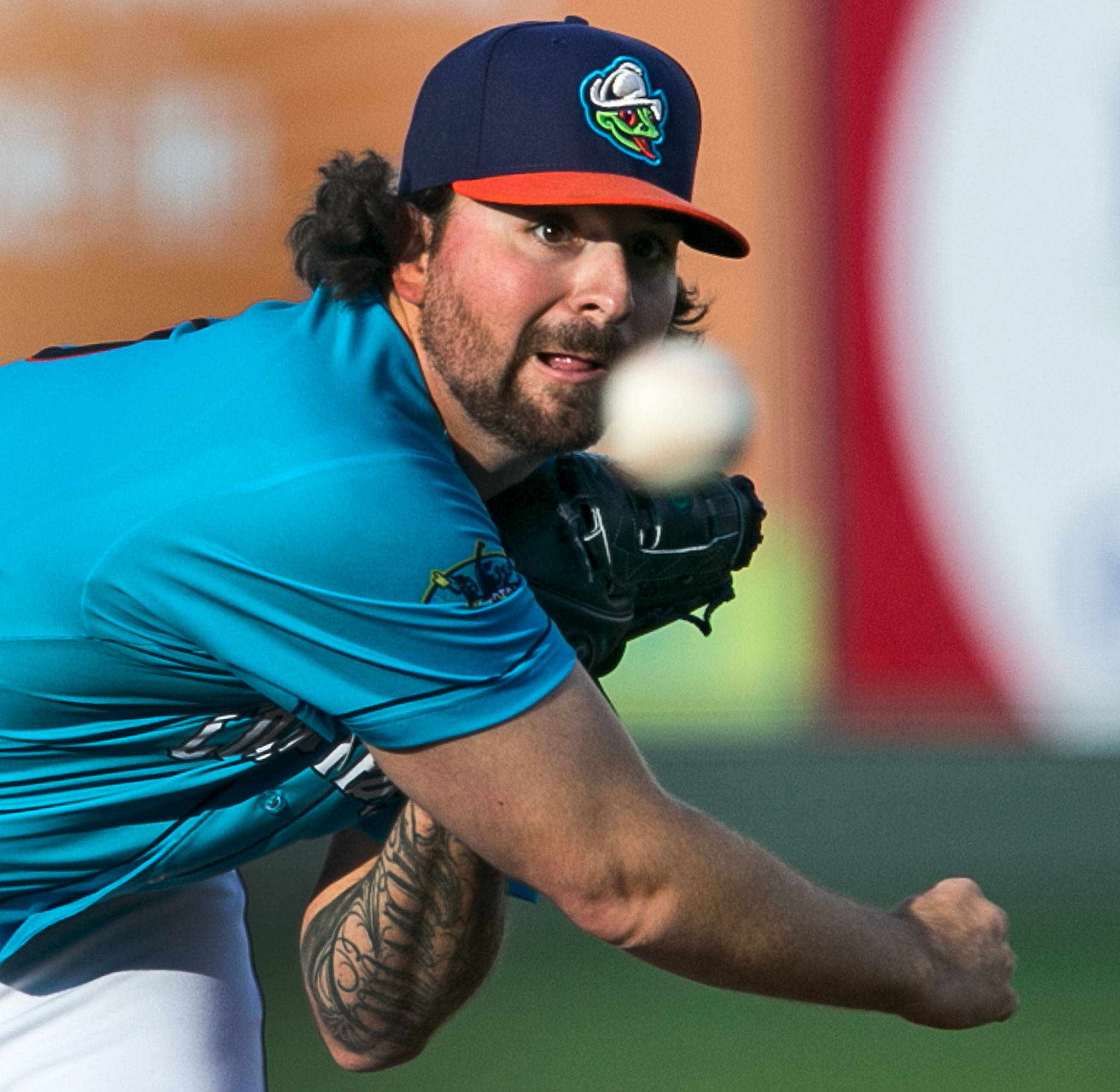 AquaSox pitcher Rob Whalen throws against the Canadians in the first inning of a game July 6 at Everett Memorial Stadium. Whalen was on a rehab assignment from Triple-A Tacoma. (Kevin Clark / The Herald)