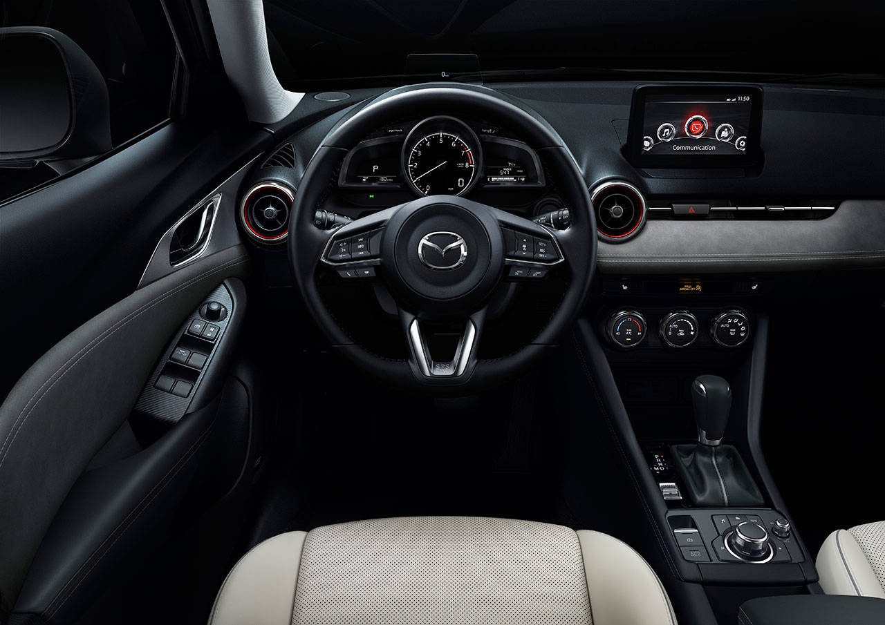 Interior upgrades to the Mazda CX-3 for 2019 include higher-grade materials, improved sound insulation and an electronic parking brake. (Manufacturer photo)