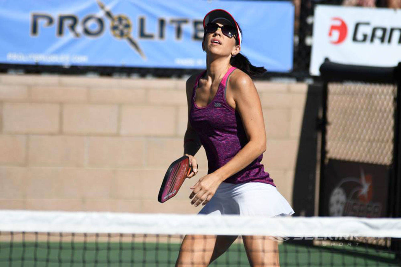 Tonja Major waits on a ball during a match at the 2016 USA Pickleball Association Nationals in Casa Grande Arizona. (Selkirk Sport)