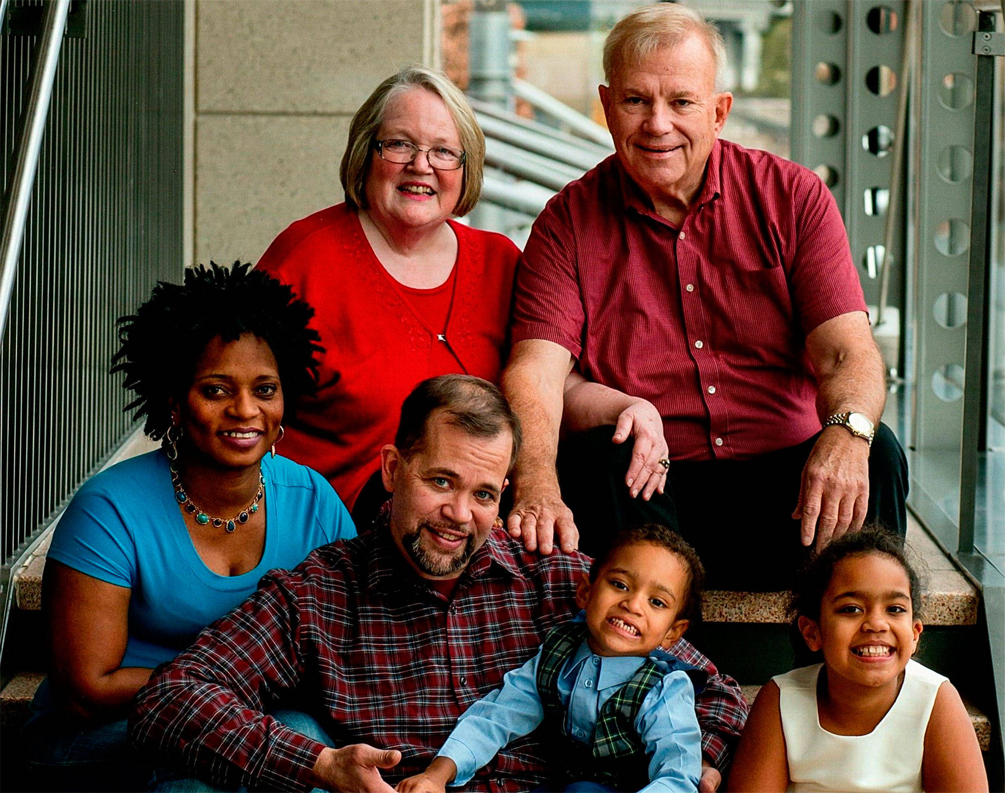 Jim Shields (top right), former assistant Everett Parks Department director, died in a vehicle crash July 3. Shields, of Camano Island, is shown here with his wife, Betsy, son James, daughter-in-law Marcelle, and grandchildren Jimmy and Holyanna. (Courtesy Shields family) ​
