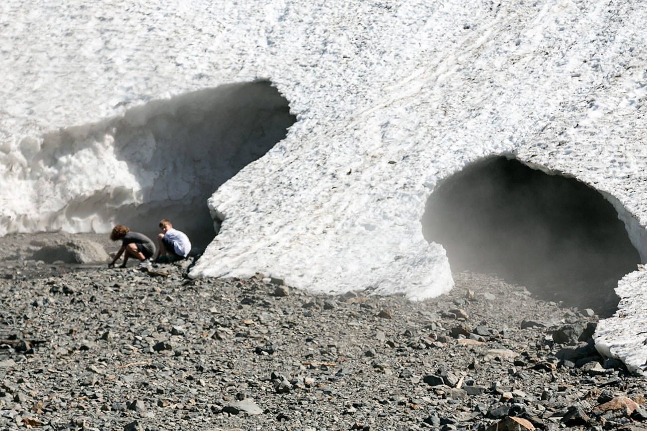 Caution! Snow and ice collapsing above Big Four Ice Caves