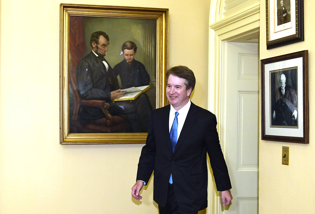 Supreme Court nominee Brett Kavanaugh arrives for a meeting with Senate Majority Leader Mitch McConnell on Capitol Hill in Washington on Tuesday. (AP Photo/Susan Walsh)