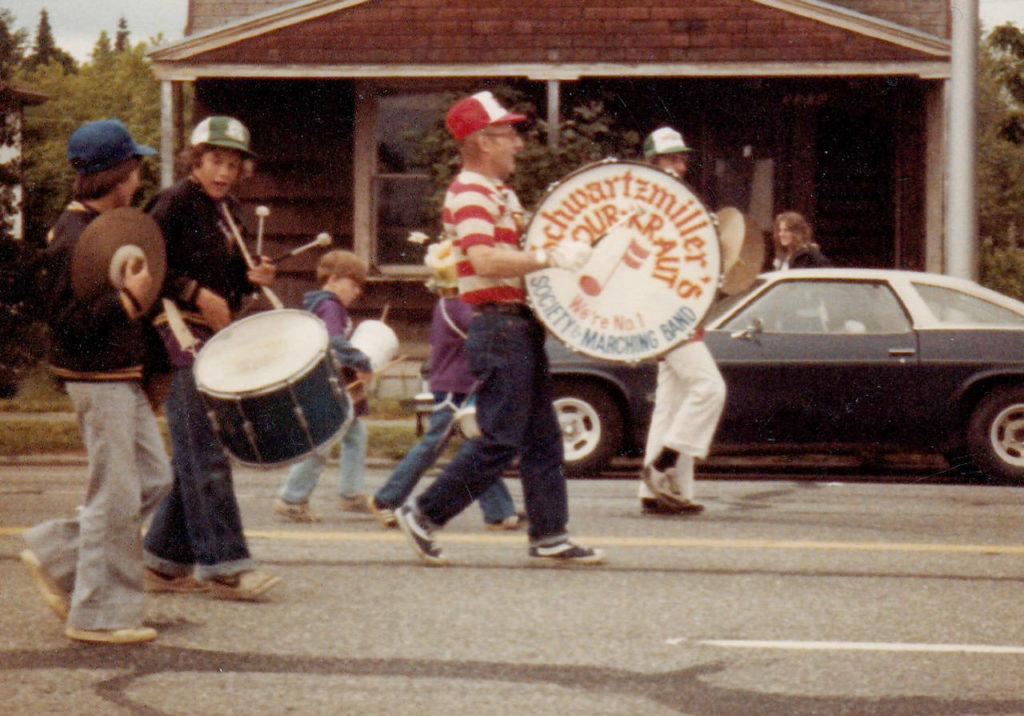 Gil Schwarzmiller, center, plays bass drum in Schwarzmiller’s Sour-Kraut Society and Marching Band in the 1970s, before it was called the Sauerkraut Band. (Contributed photo)
