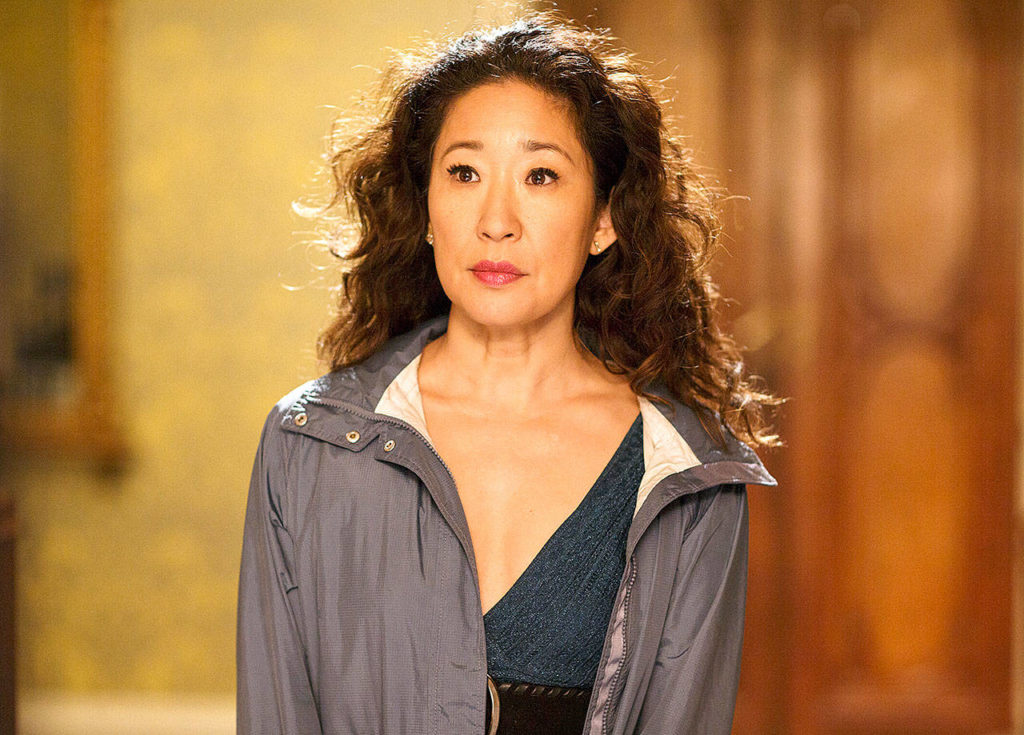 Sandra Oh in a scene from “Killing Eve.” Oh was nominated Thursday for an Emmy for outstanding lead actress in a drama series. The 70th Emmy Awards will be held on Sept. 17. (BBC America)
