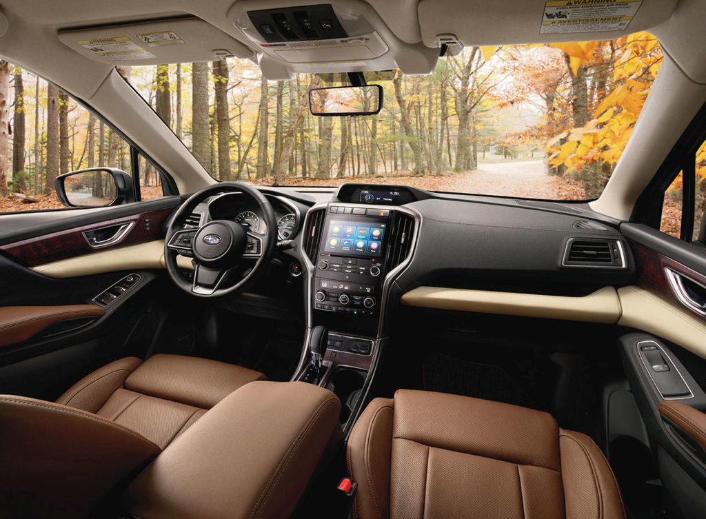 Excellent build quality and a highly useful deep bin in the center console are highlights of the 2019 Subaru Ascent SUV. The Touring trim’s interior is shown here. (Manufacturer photo)
