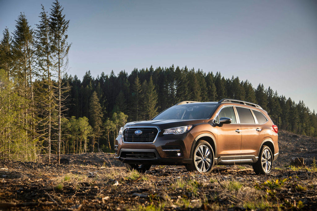 The all-new Subaru Ascent midsize SUV has three rows of seats, with a choice of captain’s chairs or a bench for second-row seating. (Manufacturer photo)
