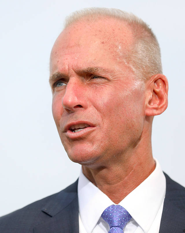 Boeing CEO Dennis Muilenburg at the Farnborough International Airshow in Farnborough, England, on Monday. (Simon Dawson / Bloomberg News)