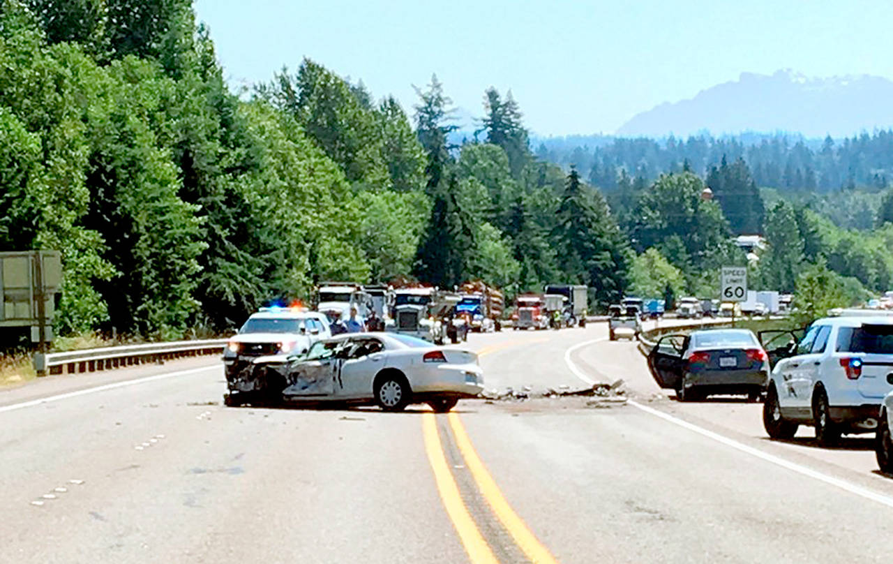 A man was arrested for investigation of DUI after crashing into another car on U.S. 2 Monday morning. (Washington State Patrol)