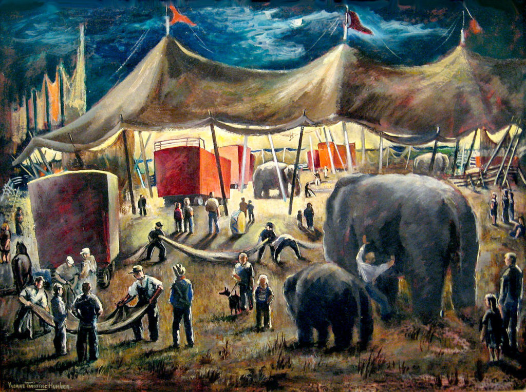 Yvonne Twining Humber’s “Closing Circus” is on display at the Cascadia Art Museum in Edmonds.
