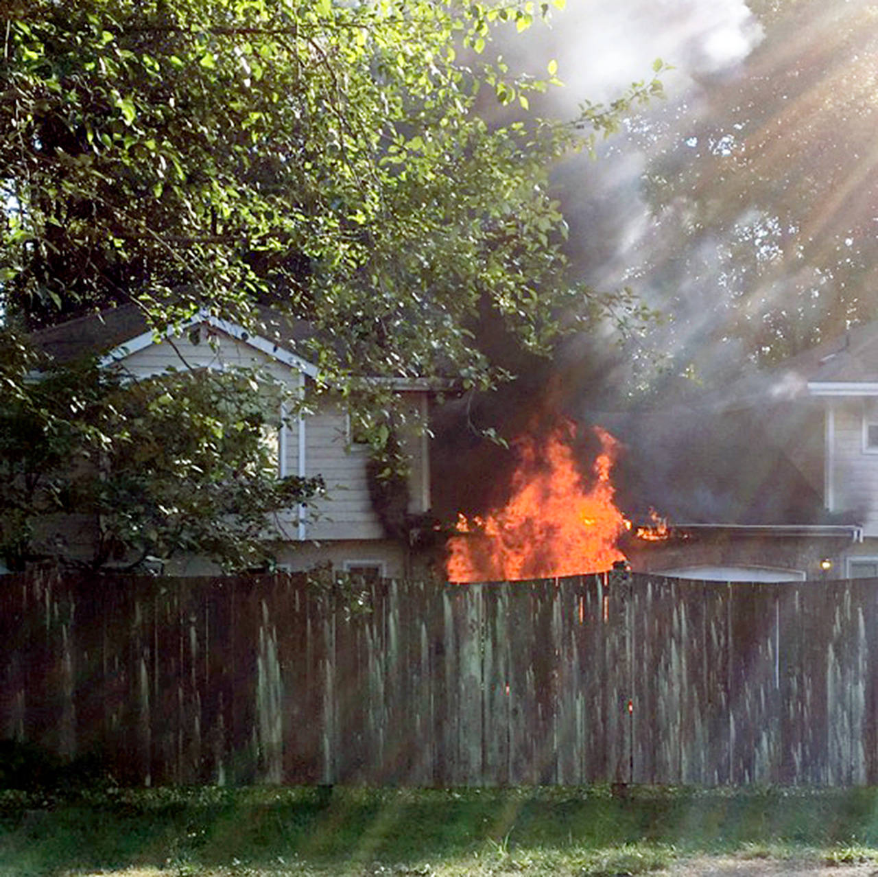 Lake Stevens firefighters extinguished this duplex garage fire Monday. (Lake Stevens Fire Department)