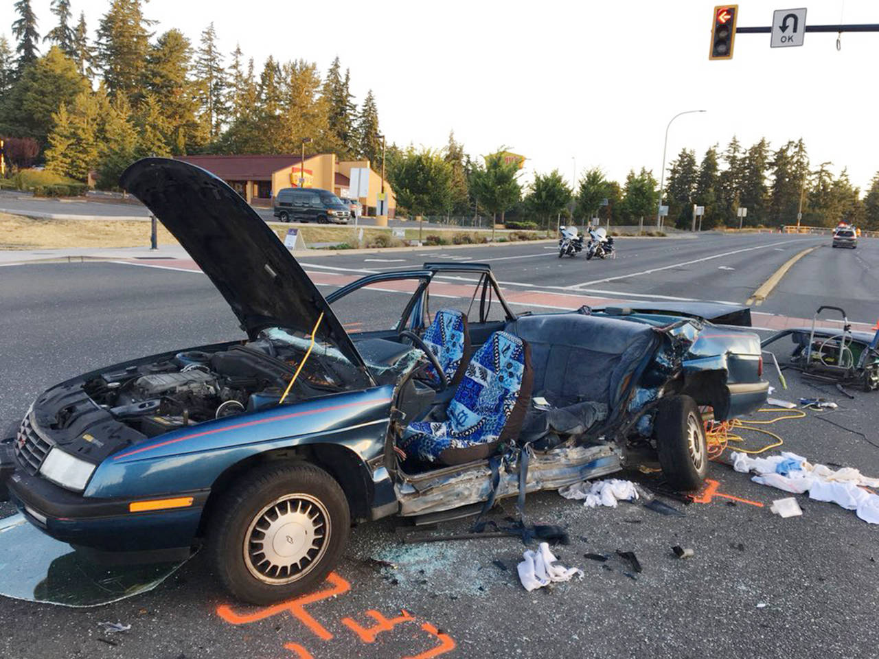 A Lynnwood woman was hospitalized with non-life-threatening injuries after a rollover collision on Highway 99 at the King-Snohomish County line. (Edmonds Police) (Edmonds Police)