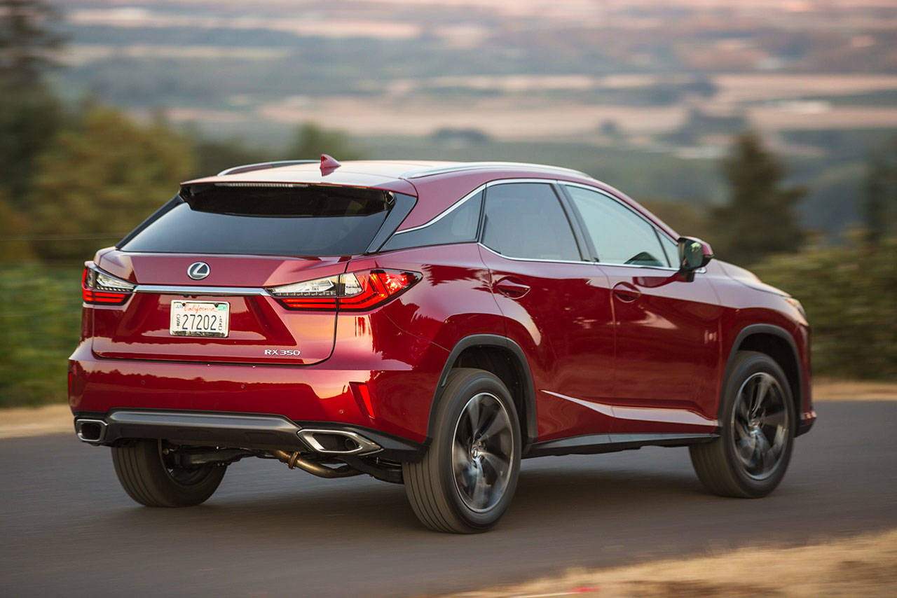 The 2018 Lexus RX 350 premium midsize SUV is powered by a 295-horsepower V6 engine in tandem with an eight-speed automatic transmission. (Manufacturer photo)