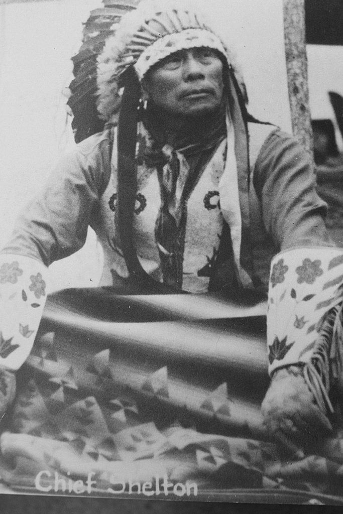 Snohomish Chief William Shelton, born on Whidbey Island in 1868, was known for carving story poles, which differ in style from totem poles. (Photo courtesy of South Whidbey Historical Museum)
