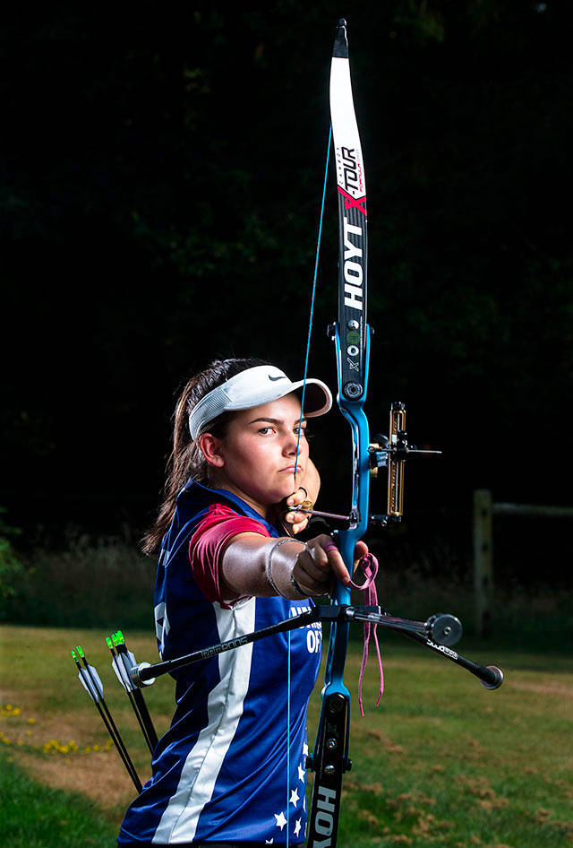 Erin White, 16, is preparing to compete in the World Field Archery Championships in Cortina, Italy, in September. White attends Monroe High School and began shooting when she was 8. (Andy Bronson / The Herald)