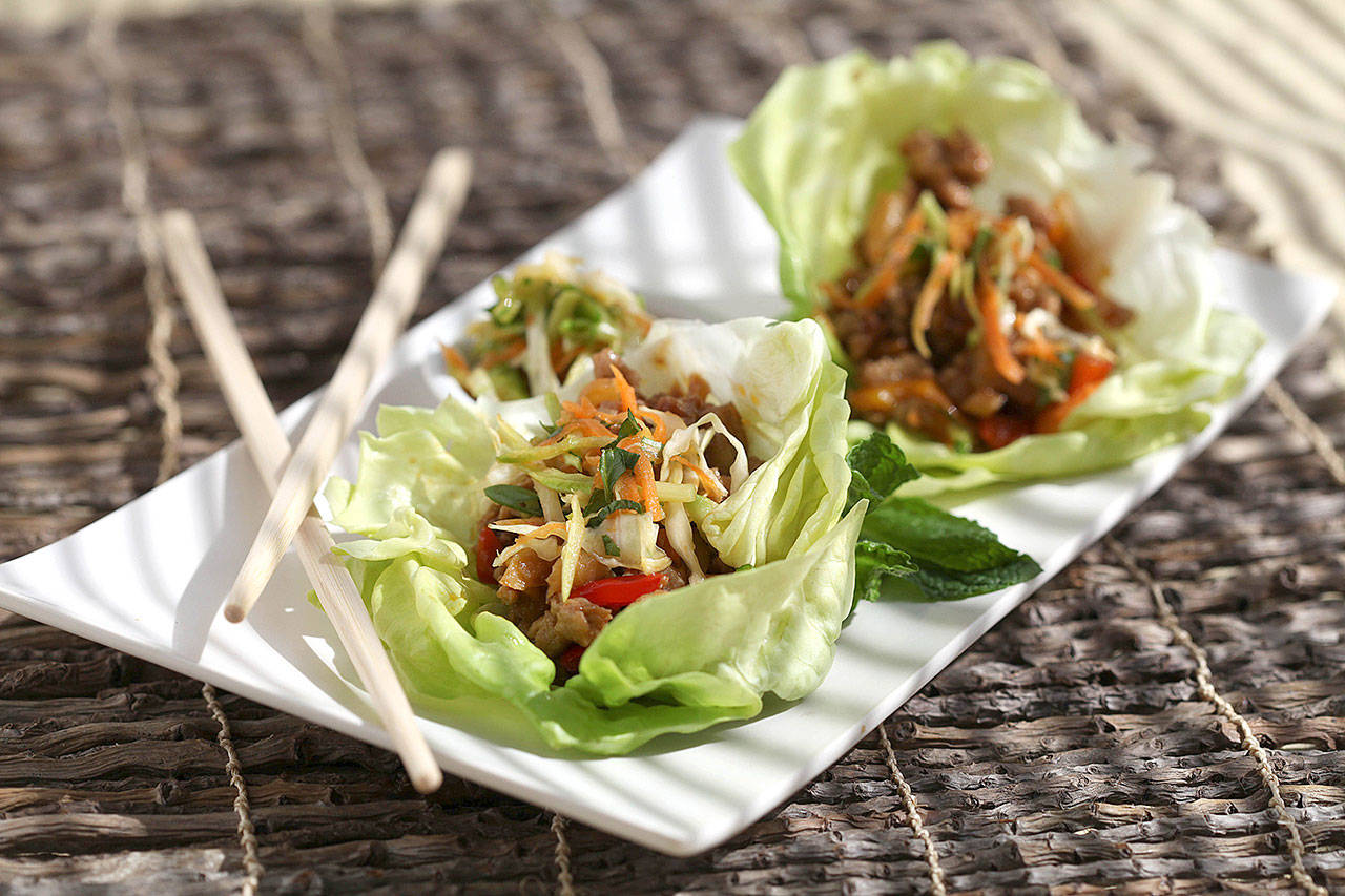 Spicy Asian lettuce wraps is a copycat recipe for the popular P.F. Chang’s dish. (Jessica J. Trevino/Detroit Free Press)
