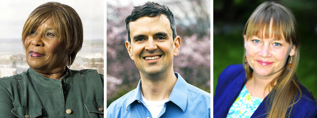 From left, candidates for the Everett City Council: Ethel McNeal, Tyler Rourke and Liz Vogeli. 
