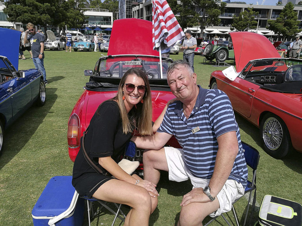In this March 12 photo, Gypsy Diamond (left) meets her biological father Peter Peacock for the first time in Geelong, Australia. (Courtesy Peter Peacock via AP)
