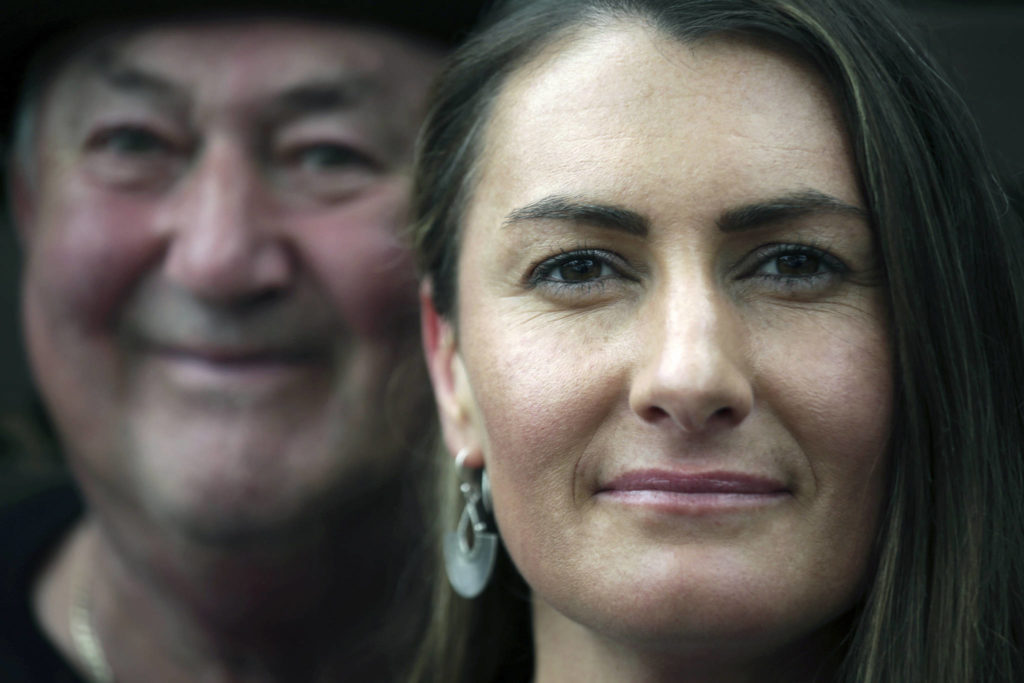 In this May 17 photo, Peter Peacock and Gypsy Diamond pose for a portrait after an interview with The Associated Press. (AP Photo/Wong Maye-E)
