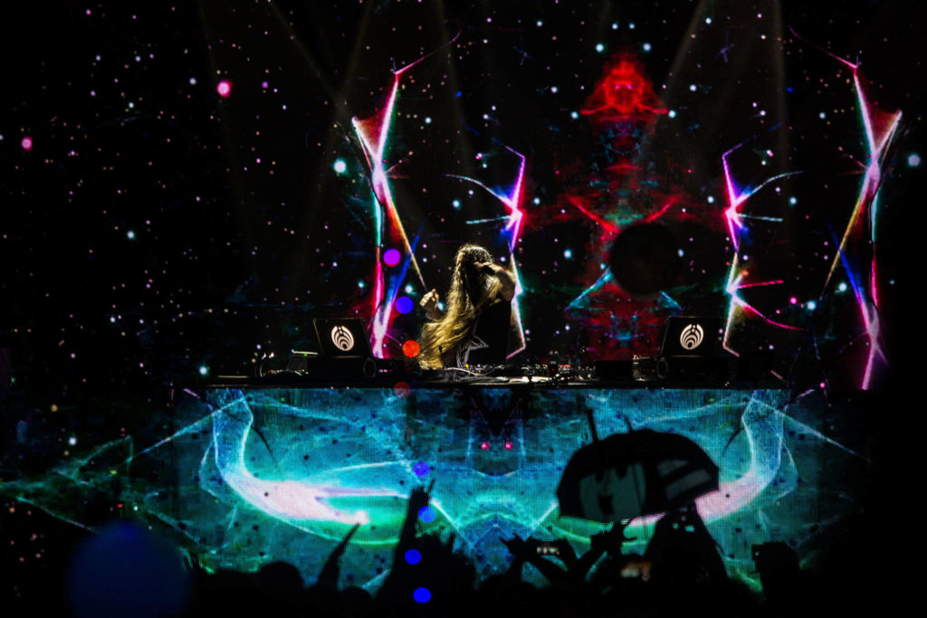 Bassnectar whips his hair during his performance at the Summer Meltdown on Sunday, Aug. 5, 2018 in Darrington. (Olivia Vanni / The Herald)
