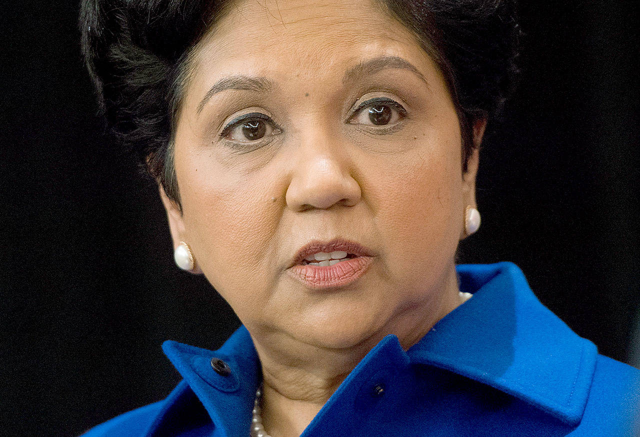 PepsiCo CEO Indra Nooyi in 2016. (Sean Kilpatrick/The Canadian Press via AP, File)