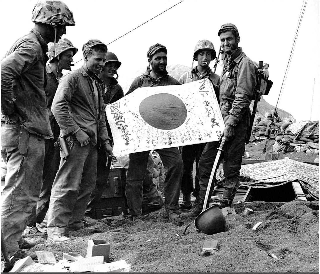 It was common among Japanese soldiers to carry Hinomaru national flags signed by friends and family into battle during World War II. It also was common for Allied troops to take the flags as keepsakes, tangible mementos of war and triumph. With the help of the Obon Society, the Gold Bar VFW recently returned a flag to the family of Japanese soldier Masamoto Abe, who died in New Guinea in 1944. (Photo courtesy of the Obon Society)