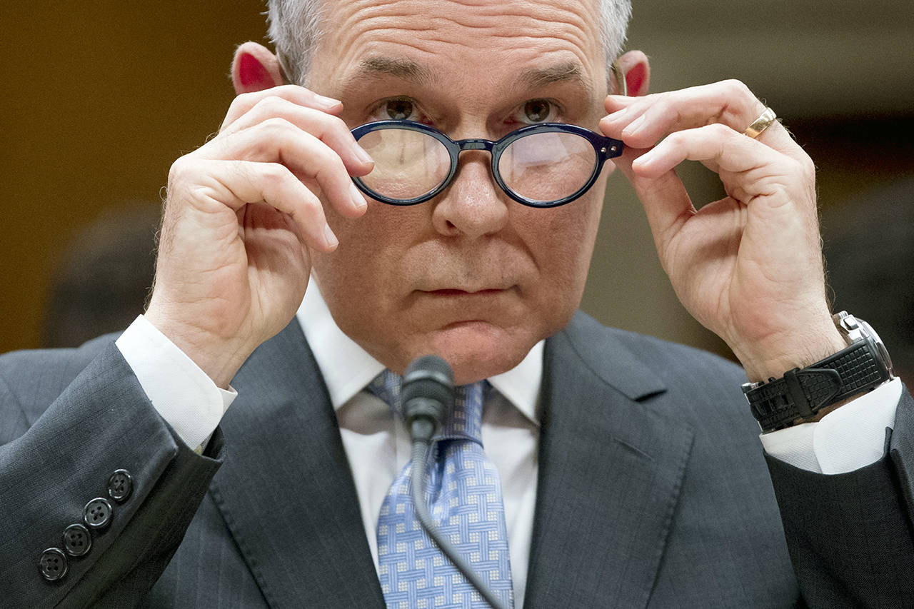 Then-Environmental Protection Agency Administrator Scott Pruitt appears before a Senate Appropriations subcommittee on budget on Capitol Hill in Washington on May 16. (AP Photo/Andrew Harnik, file)