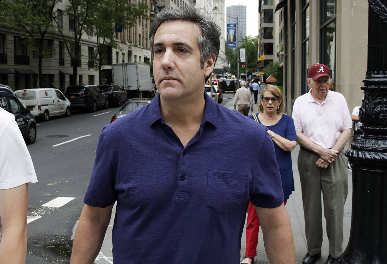 In a July 30 photo, Michael Cohen, formerly a lawyer for President Trump, leaves his hotel in New York. (AP Photo/Richard Drew, File)