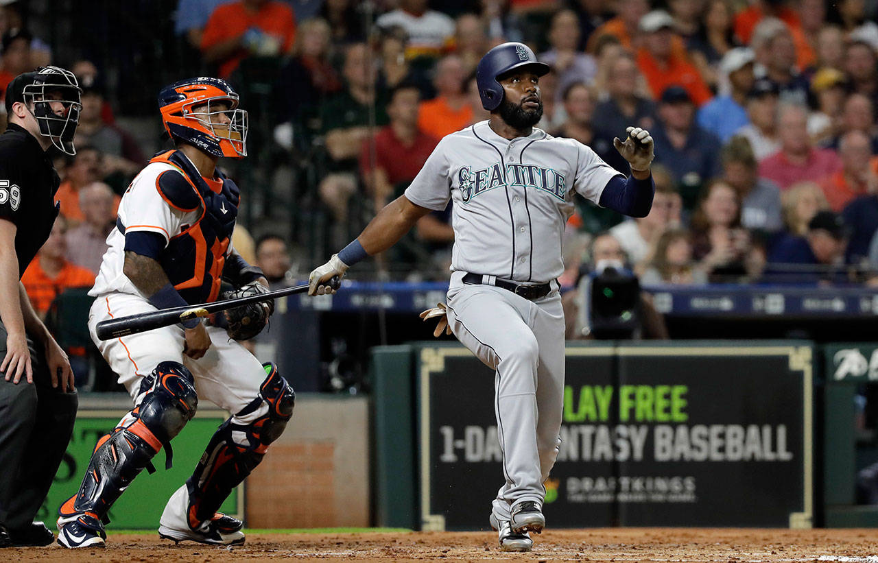Seattle’s Denard Span hits a two-run home run during the second inning of Thursday’s game in Houston. (AP Photo/David J. Phillip)