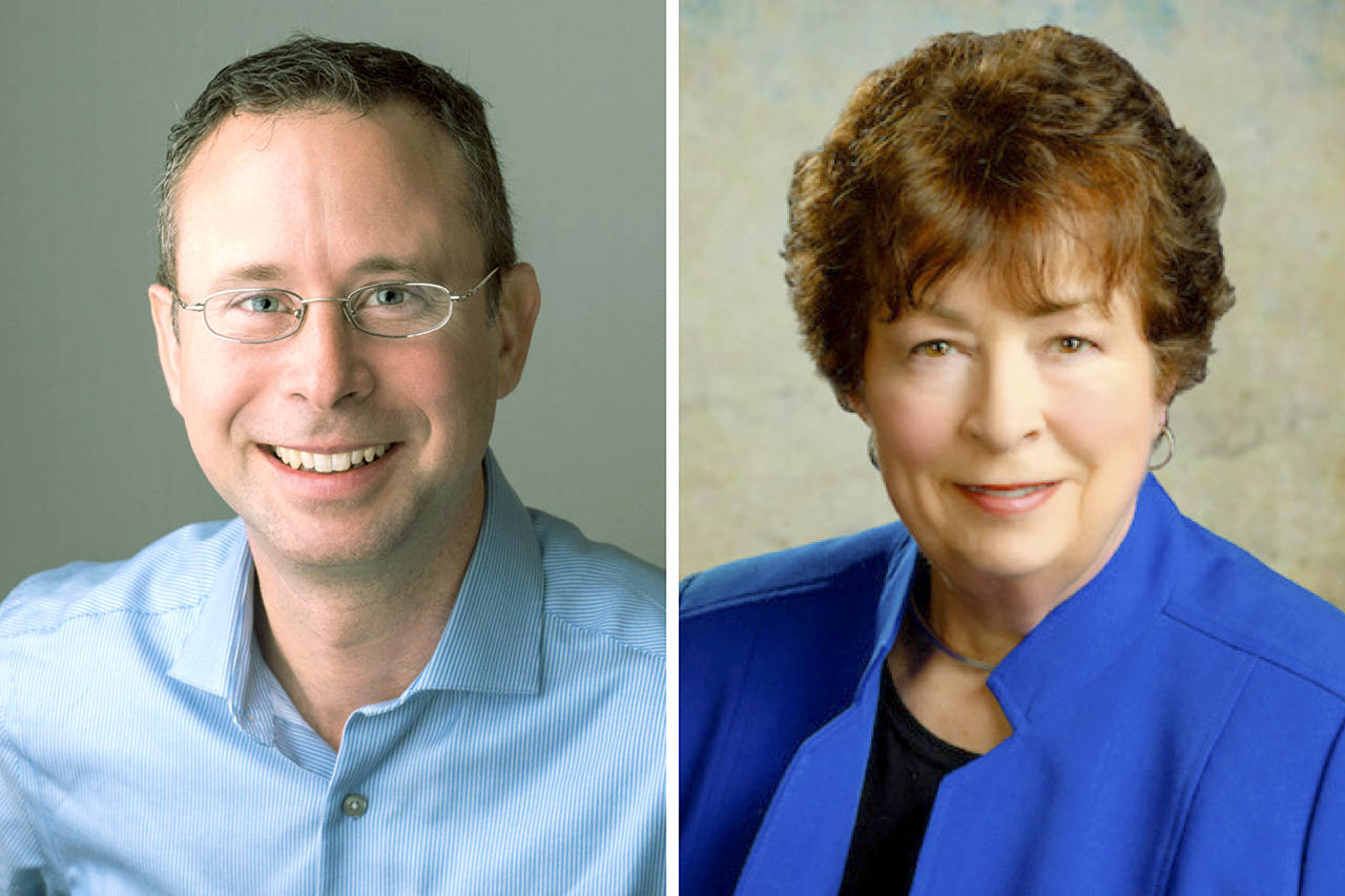 City Councilman Jesse Salomon of Shoreline (left) is ahead in the state senate race in the 32nd district, with Sen. Maralyn Chase of Edmonds (right) close behind.