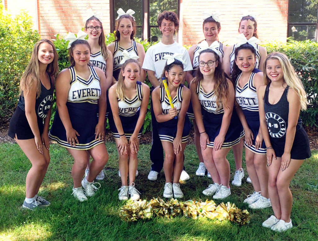 The cheer team from Everett High School was among several Snohomish County squads to attend camps this summer to hone skills for the coming sports seasons. (Contributed photo)
