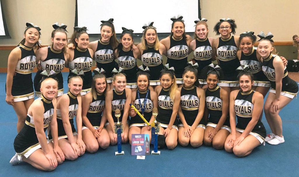 The cheer team from Lynnwood High School was among several Snohomish County squads to attend camps this summer to hone skills for the coming sports seasons. (Contributed photo) 

