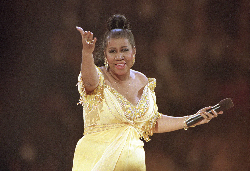 In this 1993 photo, singer Aretha Franklin performs at the inaugural gala for President Bill Clinton in Washington. (AP Photo/Amy Sancetta, File)
