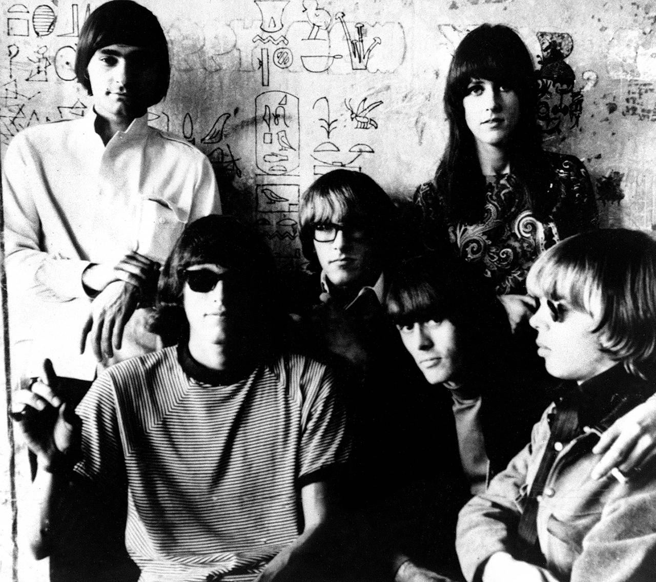 Members of the rock and roll group Jefferson Airplane are shown in 1966. At top right is vocalist Grace Slick. From left are Marty Balin, Jorma Kaukonen, Paul Kantner, Spencer Dryden and Jack Casady. (AP Photo, file)