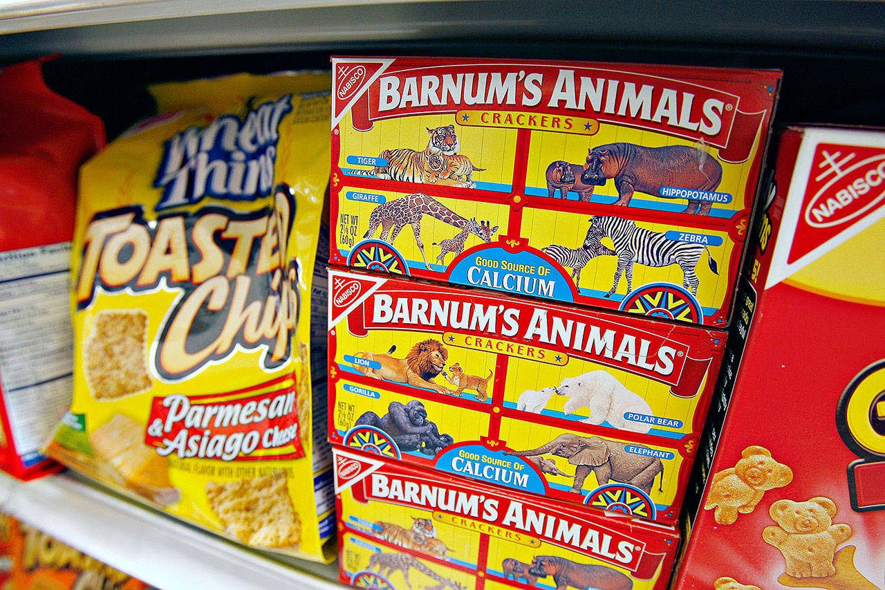 For decades, Kraft’s Nabisco brand Barnum’s Animals crackers featured animals in cages. (Daniel Acker / Bloomberg)